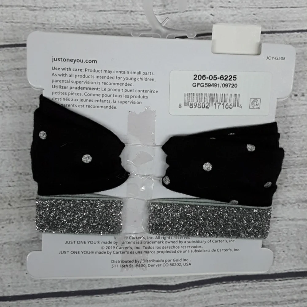Carters Baby Girl Headbands 2 Pack Black Silver Pumpkin Glitter Bow Halloween